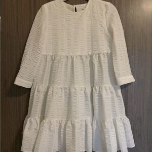 Zara White Textured Tiered Long-Sleeve Dress